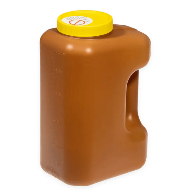 Tanica 3000 ml per urina in polietilene, tappo a vite in polipropilene con sistema di aspirazione per provette sottovuoto